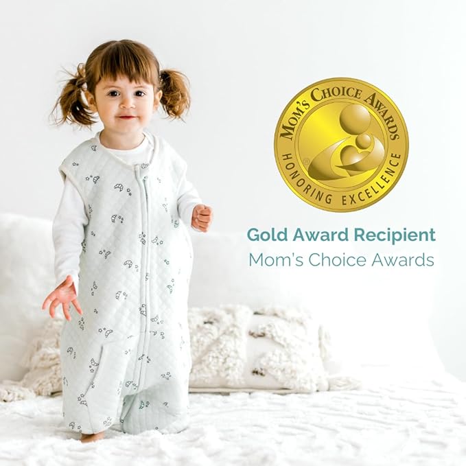 Tealbee DREAMSUIT: Toddler Sleep Sack with Feet 2T 3T - 0.8 TOG Lightweight Baby Wearable Blanket for Walkers - Rayon Made from Bamboo, Organic Cotton Sleeping Bag - Croissant