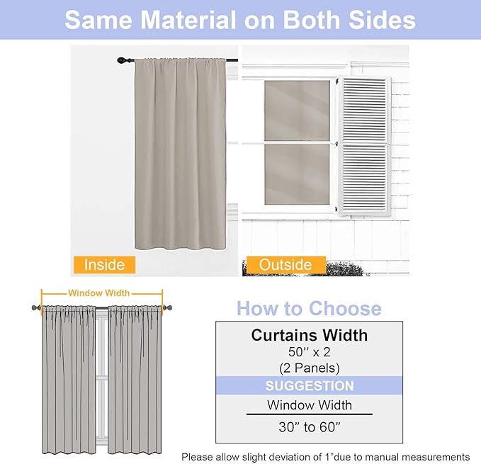 Simplebrand Stone Blackout Curtains for Bedroom 96 Inches Long 2 Panels, Solid Thermal Insulated, Energy Saving Living Room Window Treatment Curtains Blackout Drapes, W50 x L96 Inch, Stone