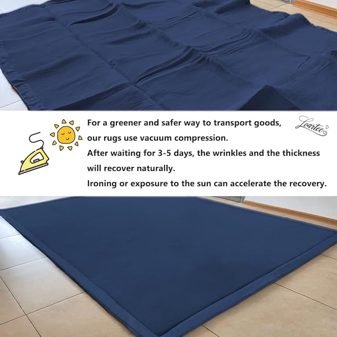 Loartee Nursery Rug Coral Velvet Crawling Rugs Mat Area Rugs Play Crawling Mat(6'8"x 6'8", Dark Blue) for Toddler Children Play Mat Yoga Mat Exercise Pads Carpet