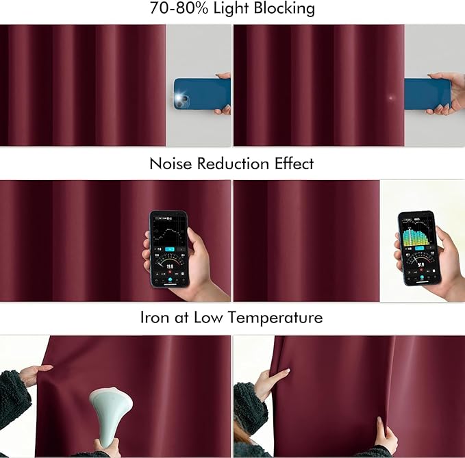MIULEE Wine Red Back Tab Blackout Curtains 108 Inch Long 2 Panels Set for Bedroom, Rod Pocket/Pinch Pleat Extra Long Thermal Insulated Living Room Darkening Pleated Light Blocking Drapes