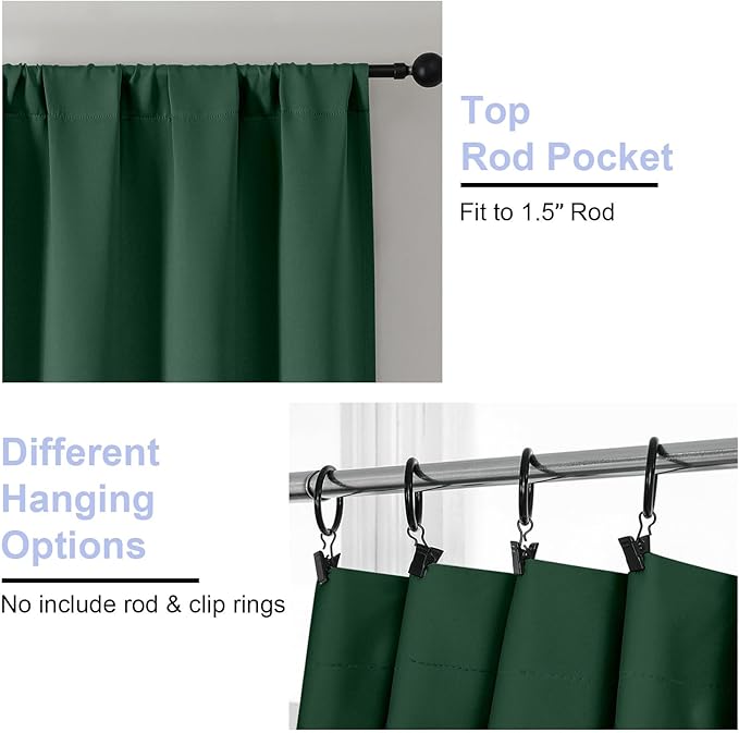 Simplebrand Ever Green Blackout Curtains for Bedroom 96 Inches Long 2 Panels, Solid Thermal Insulated, Energy Saving Living Room Window Treatment Curtains Blackout Drapes, W50 x L96 Inch, Ever Green