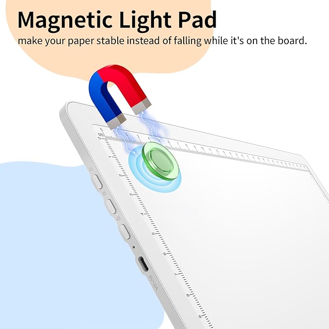 Elice Magnetic A4 Light Board with Bag for Diamond Painting, Tracing LED Light Box with Side Buttons, Super Bright Diamond Art Light Pad, Light Table for Drawing, Sketching, Weeding Vinyl - White