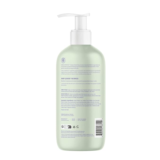 ATTITUDE 2-in-1 Shampoo and Body Wash for Baby, EWG Verified, Dermatologically Tested, Made with Naturally Derived Ingredients, Vegan, Sweet Apple, 16 Fl Oz (Pack of 3)