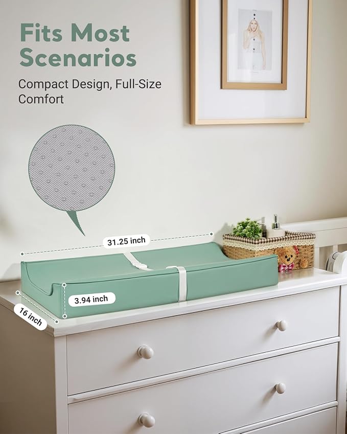 Vegan Leather Waterproof Baby Changing Pad - Wipeable, Extra Thick & Portable & Non-Slip Diaper Mat for Dresser, Crib, Travel | Soft & Safe (Green)