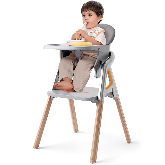 CoziBB Baby High Chair, 6 in 1 Convertible Growing Baby Highchairs for Babies and Toddlers, Baby Chair with Adjustable Dining Tray and Seat, 5-Point Safety Belt, Grey