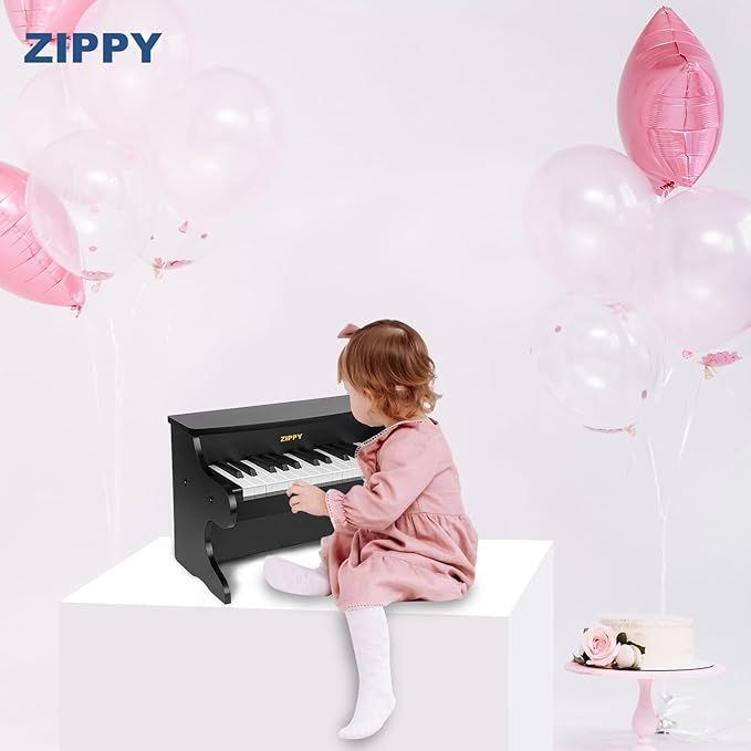 ZIPPY Kids Piano Keyboard, 25 Keys Digital Piano for Kids, Mini Music Educational Instrument Toy, Wood Toy for Toddlers Girls Boys (Black)