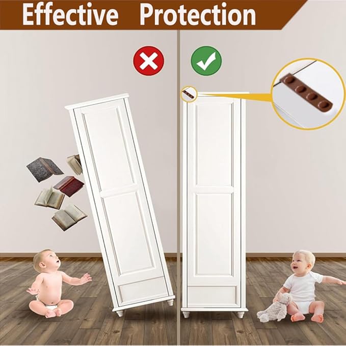 Anti Tip Furniture Anchors for Baby Pet Proofing,Furniture Wall Anchor Furniture Dresser Bookshelf Falling Prevention Device for Children (Brown)