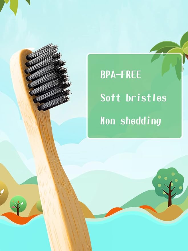 Bamboo Kids Toothbrushes (6 Pack) - Soft Bristle Organic Compostable BPA Free Toothbrush for Kids Toddler Baby Tooth Brush, Eco Friendly Natural Biodegradable Wooden Toothbrush