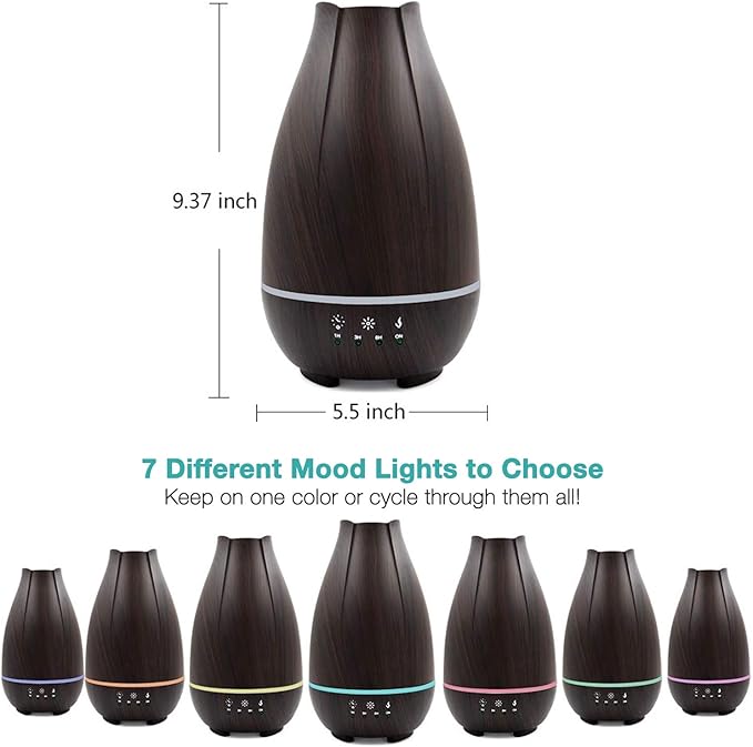HealthSmart Essential Oil Diffuser, Cool Mist Humidifier and Aromatherapy Diffuser with 500ML Tank Ideal for Large Rooms, Adjustable Timer, Mist Mode and 7 LED Light Colors, Brown (Pack of 2)