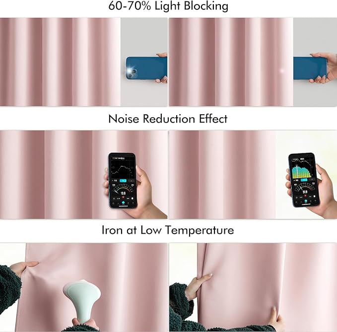 MIULEE Baby Pink Back Tab Blackout Curtains 108 Inch Long 2 Panels Set for Living Room Bedroom Privacy, Rod Pocket/Pinch Pleated Extra Long Thermal Insulated Room Darkening Light Blocking Drapes