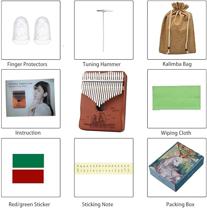 Finger Piano Kalimba 21 Keys, Calimba, Kalimba 21 Key with Tuning Hammer and Instructions, Sail Away Thumb Piano for Adults and Beginners(Brown)