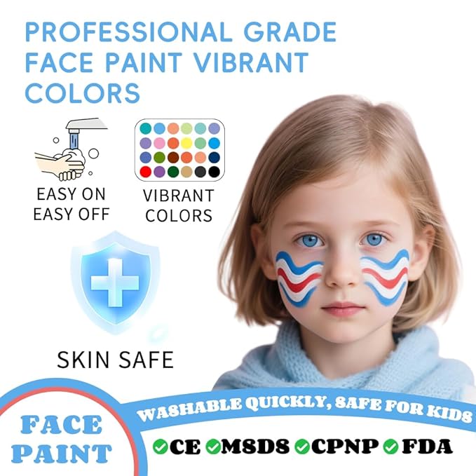 Face Body Paint Kit for Kids & Adults - 36 Vibrant Rainbow Colors,6 Glitter Gels,with Stencils,Brushes,Tattoos.Ideal for Halloween,Christmas, Birthday Parties,Cosplay (Rainbow Sparkle Set)