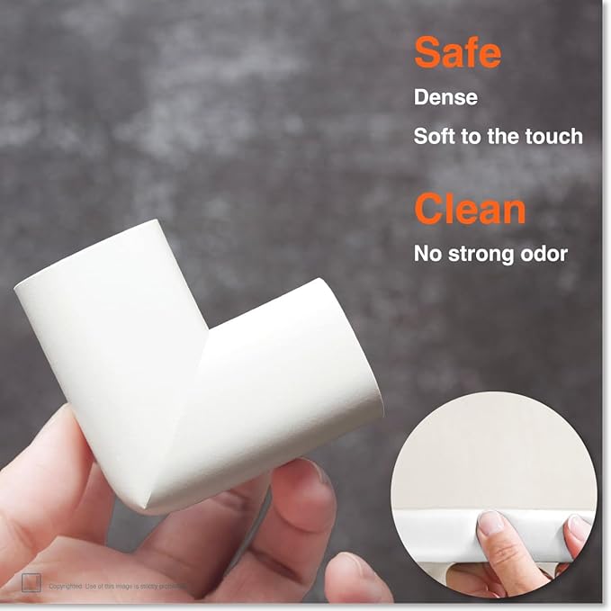 Roving Cove HeftyFit Edge Corner Protector Baby Proofing (Large 15ft Edge 4 Corners), Heavy-Duty, Soft NBR Rubber Foam, Furniture Fireplace Safety Bumper Guard, 3M Adhesive, Oyster White (Off White)