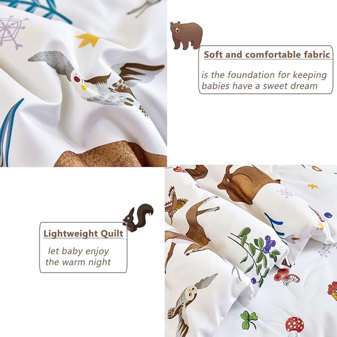 PERFEMET Kids Comforter Sets Twin 4 Pieces Cartoon Woodland Animal Print Bedding for Boys Girls Soft Reversible Bear Deer Forest Theme Children Bedroom Set with Sheets for All Season Use