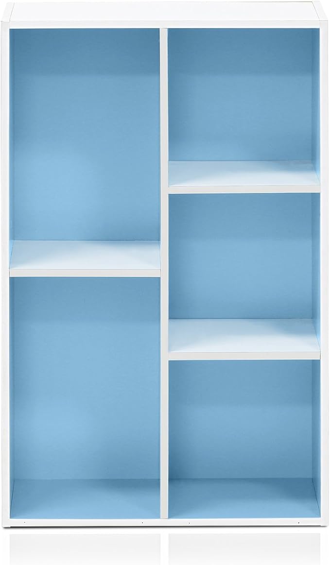 Furinno 5-Cube Reversible Open Shelf, White/Light Blue 11069WH/LBL