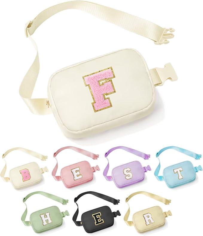 YOOLIFE Best Friends Gifts for Women - Friendship Gifts for Women, Gifts for Friends Women, Gifts for Friends, White Initial Crossbody Bag Belt Bag for Women F, Beige