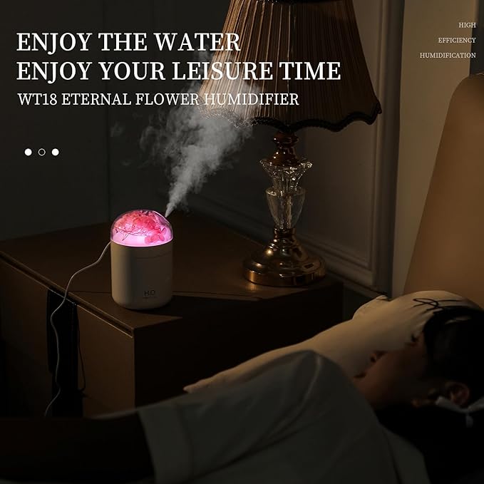 Portable Small Hydrangea Humidifiers for Bedroom Baby, Mini Cool Mist Plant Humidifier for Plants, Quiet Desktop Humidifier with 2 Working Modes & Colorful Night Light for Travel, Office, Bedroom