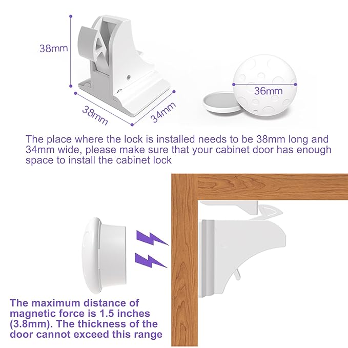 Magnetic Drawer Locks for Baby Proofing, Child Safety Magnet Cabinet Lock, Safety First Adhesive Magnetic Locks for Cupboard and Pantry Door (4Locks + 1Key)