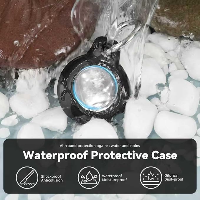 Upgrade Waterproof 2 Pack Airtags Holder with Apple Airtags Keychain, Hard PC Air Tag Case, Anti-Scratch & Shock Air tag Holder, Men's Women's Keyrings & Keychains -Black+Blue