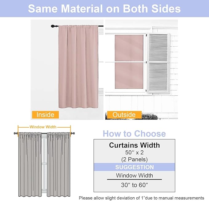 Simplebrand Ava Blackout Curtains for Patio 108 Inches Long 2 Panels Set, Solid Thermal Insulated Room Darkening Rod Pocket Window Treatment Curtains Blackout Drapes, W50 x L108 Inch, Blush