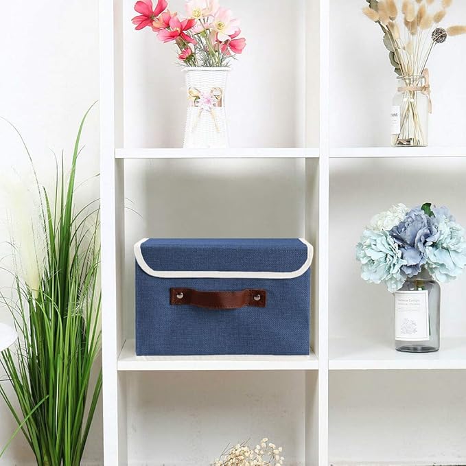 Lucky Monet Storage Bins Boxes with Lids 2 Pack Decorative Storage Boxes Collapsible Fabric Storage Basket Containers Lidded Storage Cube for Organizing Closet Home Office, 10"x 8"x 7" (Blue)