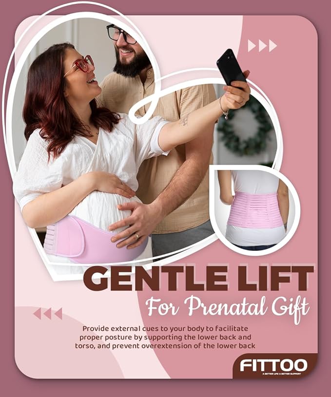 FITTOO Maternity Belt Back Support Belly Band Pregnancy Belt Support Brace Abdominal Binder Waist Support Black M