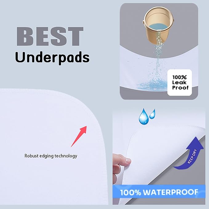Washable Underpads, 34" x 36" (Pack of 2) Extra Heavy Absorbency ,100% Waterproof Mattress Protector,Flannel Cotton Underpads for Kids, Adults,Pets,Bed, Couch, Sofa, Floor,Home