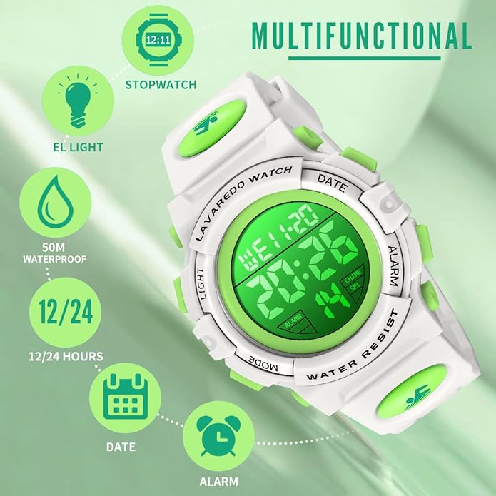 Kids Watch,Boys Watch for 3-15 Year Old Boys,Digital Sport Outdoor Multifunctional Chronograph LED 50 M Waterproof Alarm Calendar Analog Watch for Children with Silicone Band,Kids Gift
