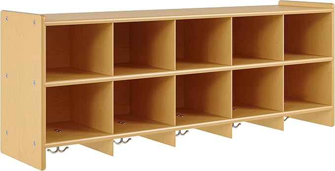 Angeles Value Line 10 Section Wall Locker, Classroom Shelves and Daycare Furniture, Cubby Storage Organizer with Hooks, 48" L x 12" W x 19" H
