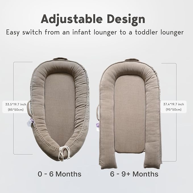 Infant Lounger, Baby Nest Cover for Baby Girls & Boys, Newborn Essentials for Baby 0-12 Months, 100% Cotton Breathable (Fields of Rye, Corduroy)