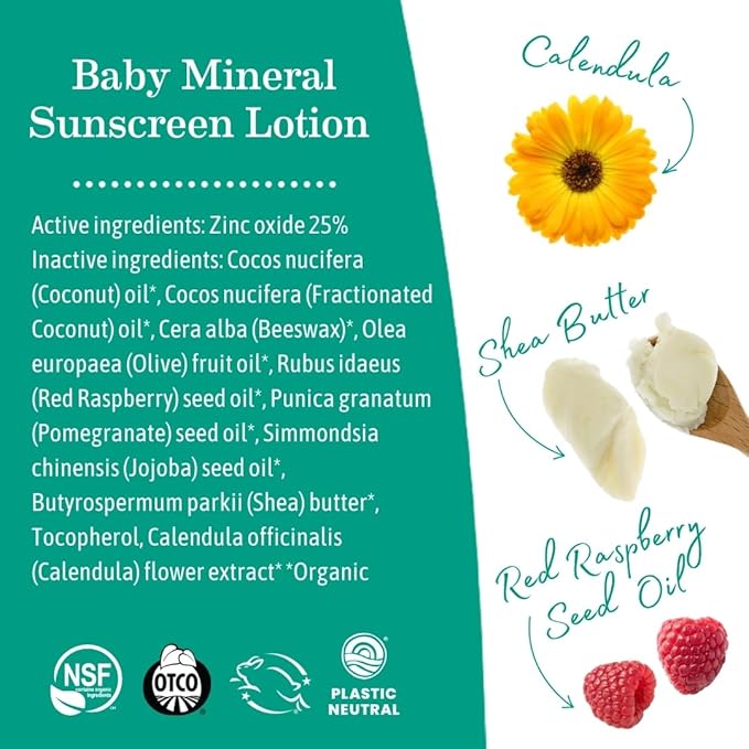 Earth Mama Baby Mineral Sunscreen Lotion SPF 40 | Non-Nano Zinc, Natural Water Resistant Sun Cream for Babies, Kids & Adults, 3-Ounce