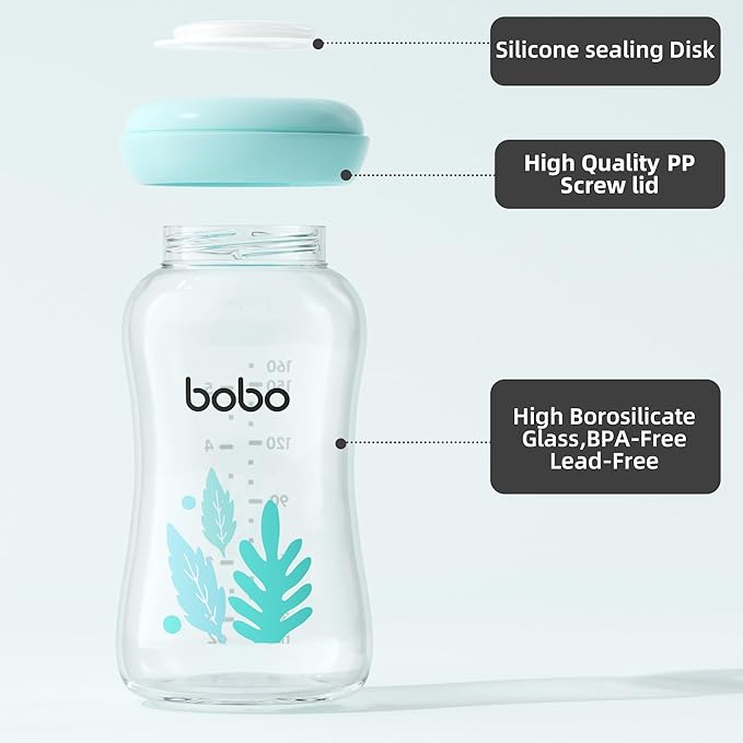 YOHKOH Glass Breast Milk Storage Bottles - 100% Leak-Proof, BPA-Free Breastmilk Storage Containers, Freezer & Dishwasher Safe, Ideal for Nursing Mothers (Multicolor, 5.4oz (Pack of 6))