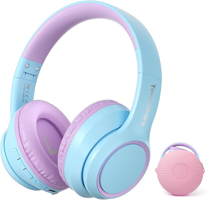 Active Noise Cancelling Headphones for Kids, 60H Playtime,Purple Wireless Bluetooth Over-Ear Headset Built-in Microphone for Home/School/Travel/Party - Includes Portable Case