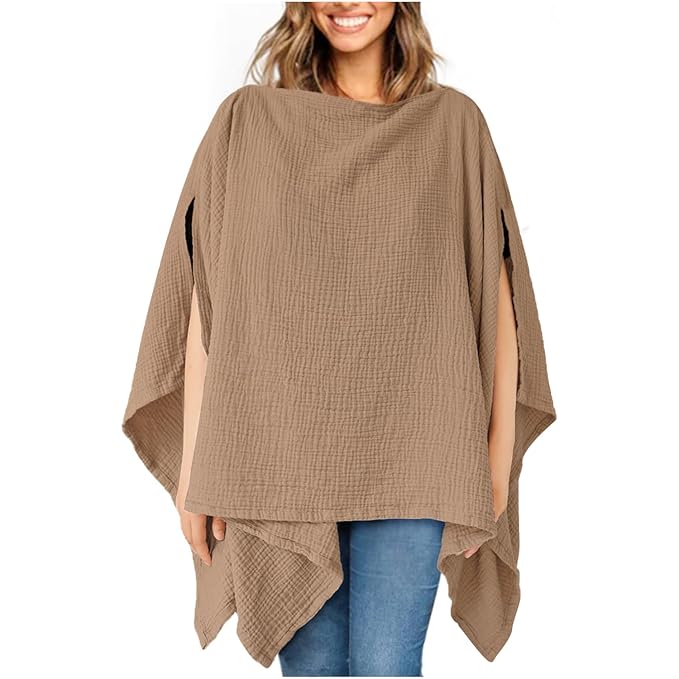 Konssy Muslin Nursing Cover for Breastfeeding, 360° Full Privacy Breathable 100% Cotton Breastfeeding Cover, Multi-use Carseat Canopy(Brown)