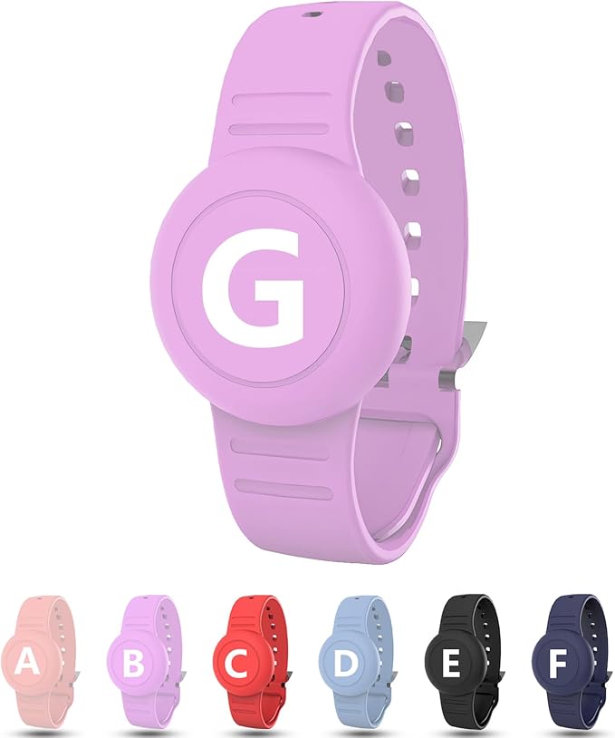 Waterproof Bracelet for AirTag Kids, Personalized Initial Letter Hidden Holder Compatible with Air Tag, Silicone Case for Airtag Adjustable Anti-Lost GPS Tracker for Toddler Child Elder, G