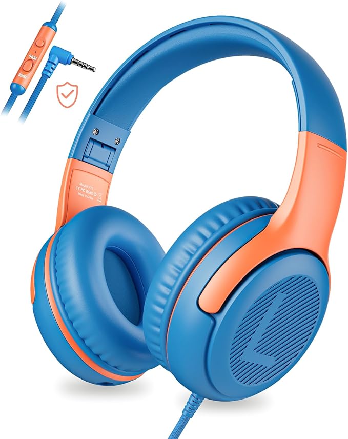 Kids Headphones Wired Toddler Headphones with Microphone, Over-Ear Headphones, 85/94dB Volume-Limiting, 3.5mm Jack, Foldable On-Ear Design - Safe & Comfortable for Learning & Entertainment