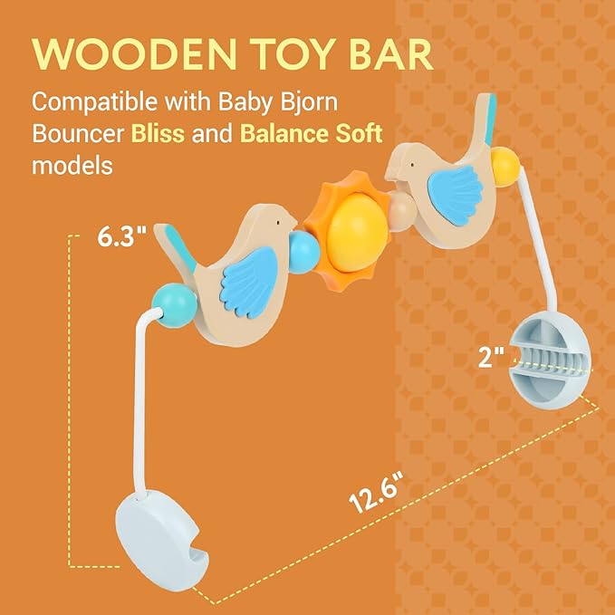IMPRESA Wooden Baby Arch Toy Attachment Compatible with Baby Bjorn Bouncer, Bird Design to Stimulate Motor Skills, Durable Wooden Toy Bar, Easy to Use Bouncer Accessories