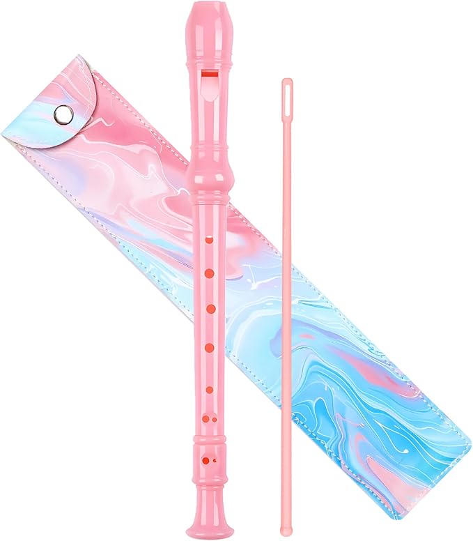 Soprano Recorder for Kids Beginners, German Fingering, C Key, 3 Piece with Cleaning Rod, Bag, Fingering Chart (Pink)…