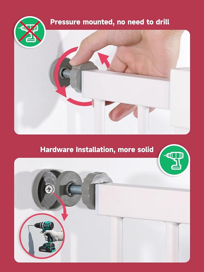 36.2" Extra Tall Baby Gate for Stairs, 29.5-46" Wide Dog Gate for Doorways, Walk Thru Auto Close Metal Child Gate for The House, Stairs and Doorways, Pet Gate Pressure Mounted Dog Gate Indoor (White)
