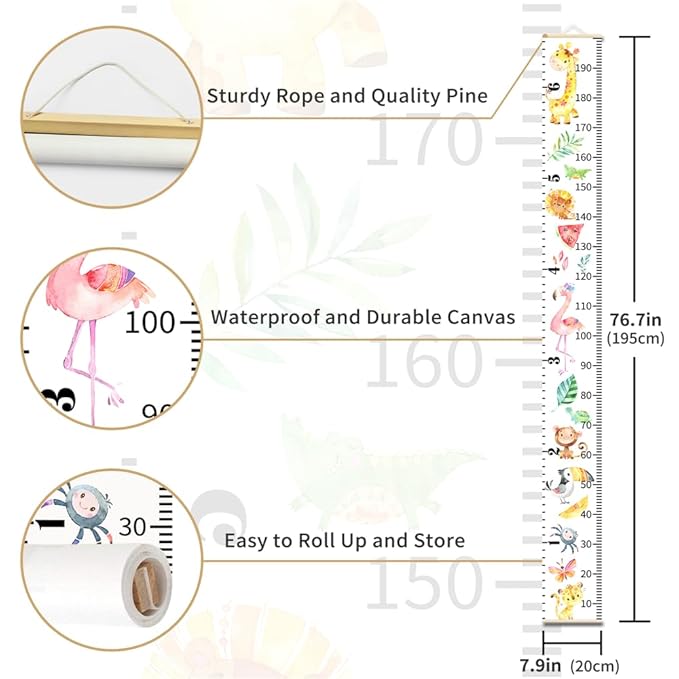 Baby Growth Chart for Wall - Height Chart for Kids Nursery Decor Wall Hanging Measurement Ruler Toddlers Kids Room Decor Play Room Essentials Birthday Christmas Gifts for Boys Girls 79"X7.9" (Bear)