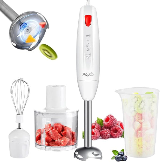Immersion Blender 4 in 1, 16000rpm Speed, 400W Turbo Motor & Ergonomic Grip Hand Blender Set, Splash-Proof Stainless Steel Blades, for Soup, Baby Food, Smoothies, Sauce (Red+Ivory)