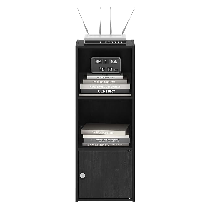 Furinno Luder Shelf Bookcase with 1 Door Storage Cabinet, Blackwood