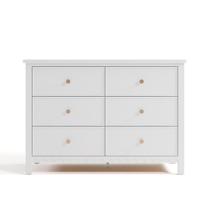 Graco Sasha 6 Drawer Dresser (White) – GREENGUARD Gold Certified, Wood Storage for Nursery or Kids’ Room, Safe Interlocking Drawer System & Easy Assembly with Pre-Installed Tracks