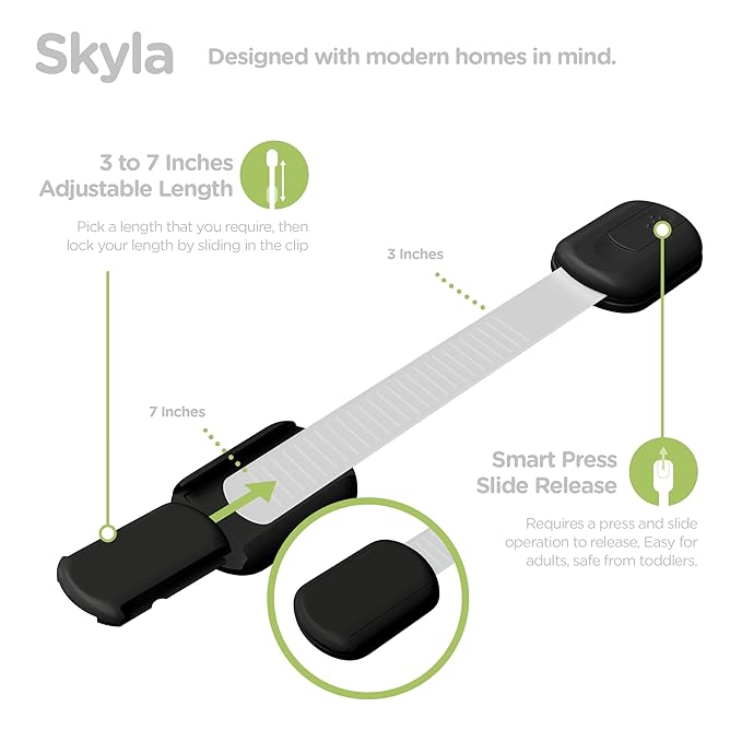 Baby Proofing Child Safety Locks (16 Pack) by Skyla Homes - The Safest, Quickest and Easiest 3M Adhesive Cabinet Latches, No Screws & Magnets, Multi-Purpose for Furniture, Kitchen, Ovens, Toilet Seats