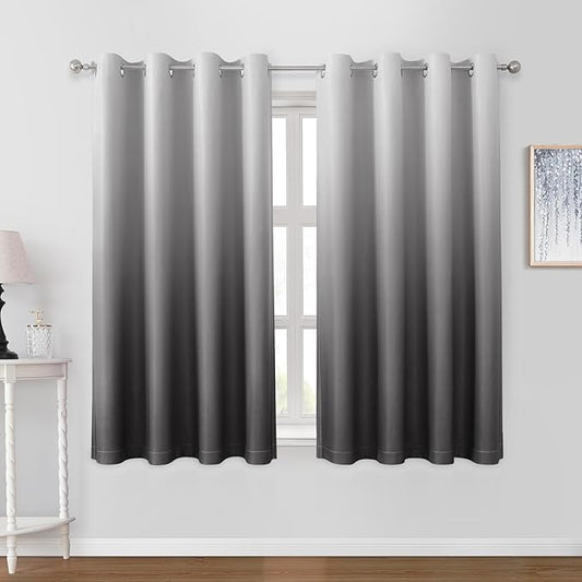 HOMEIDEAS Grey Gray Ombre Blackout Curtains 52 X 63 Inch Length Gradient Room Darkening Thermal Insulated Energy Saving Grommet 2 Panels Window Drapes for Living Room, Bedroom