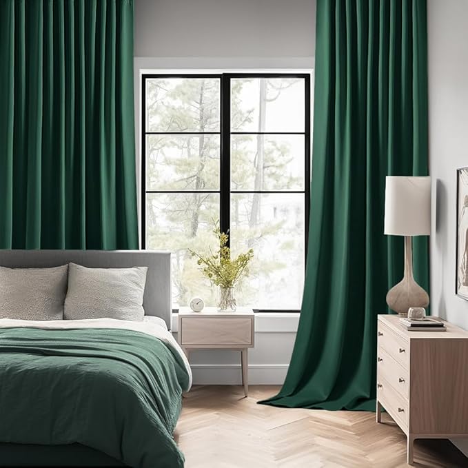 MIULEE Hunter Green Back Tab Blackout Curtains 90 Inches Long 2 Panels Set for Living Room Bedroom, Rod Pocket/Pinch Pleat Thermal Insulated Room Darkening Pleated Light Blocking Drapes