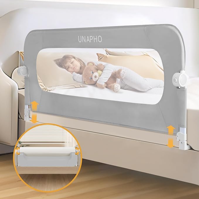 Bed Rail for Toddlers,Swing Down Kids Bed Rails Guard for Twin,Full,Queen,King,Bunk Size Bed,Extral Tall Child Bed Rail Guard with Reinforced Anchor Safety System (Grey, 59inch,1 Side)