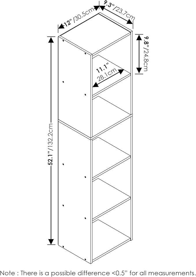 Furinno Luder Bookcase / Book / Storage, 5-Tier Cube, Blackwood