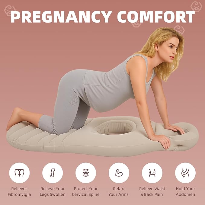 Inflatable Pregnancy Belly Mattress, Float with Abdominal Hole Full Body Inflatable Bed for Pregnant Women, The Best Pregnancy Pillow for Sleeping Prone - Relieves Back Hip Pain