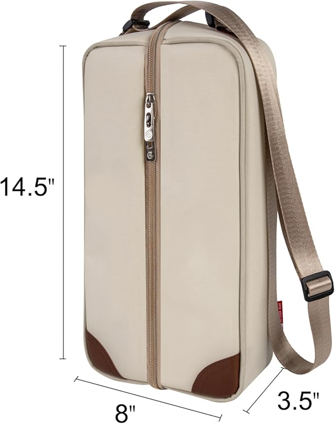ALLCAMP Wine Tote Bag with Cooler Compartment，Picnic Set Carrying Two Sets of Tableware（Cream-Colored）